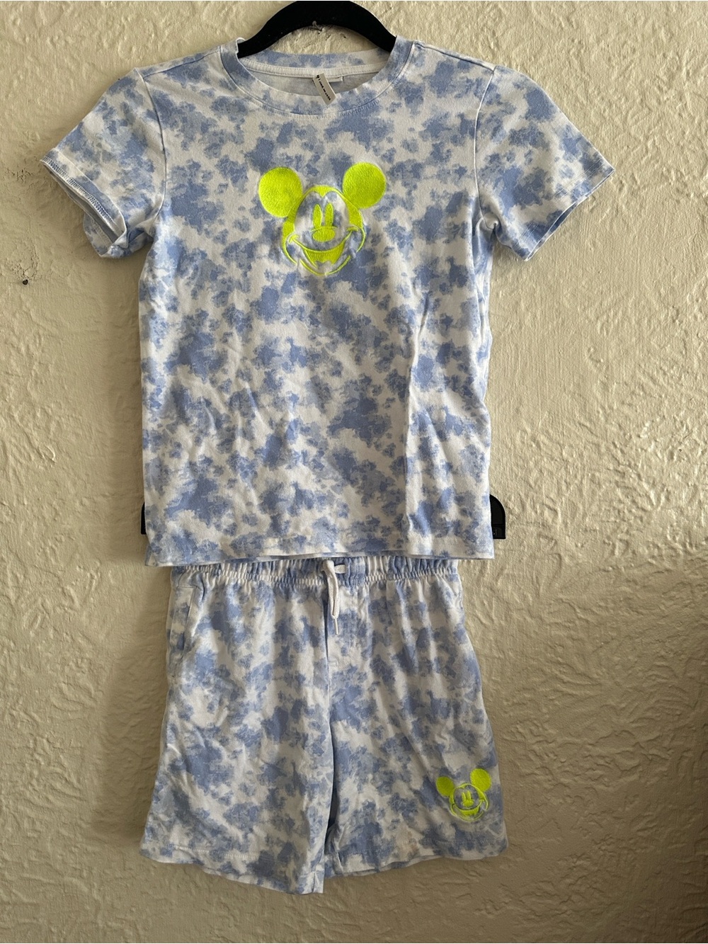 Janie and Jack Mickey Mouse Blue Tie Dye T-Shirt Shorts Set Neon Embroidered 8